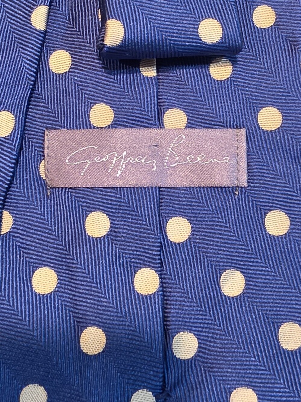 Geoffrey Beene Navy Blue Tie with Yellow Polka Dots